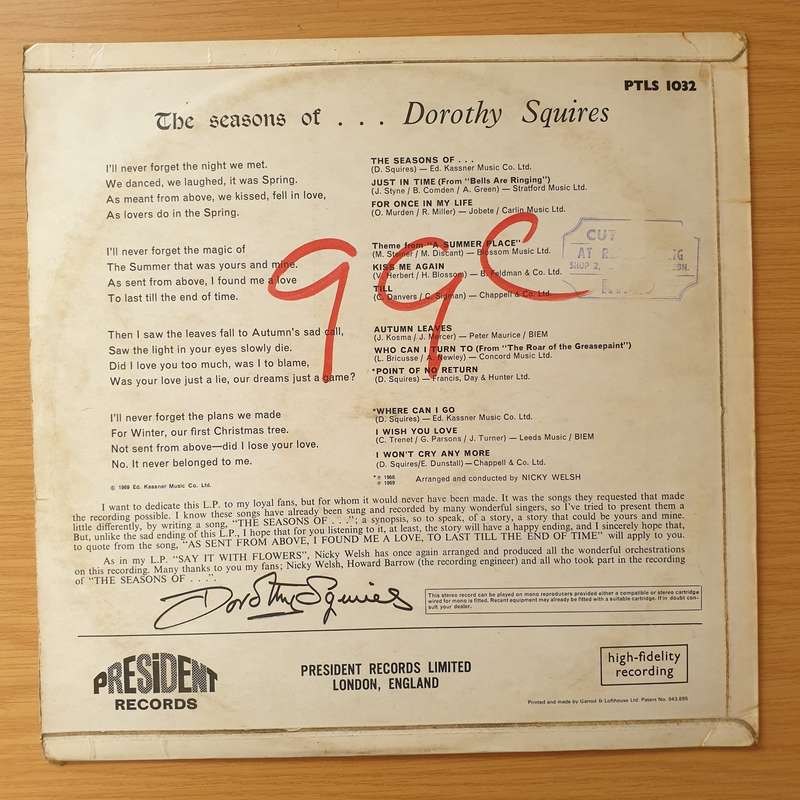 Dorothy Squires  The Seasons Of Dorothy Squires - Vinyl LP Record (VG+)
