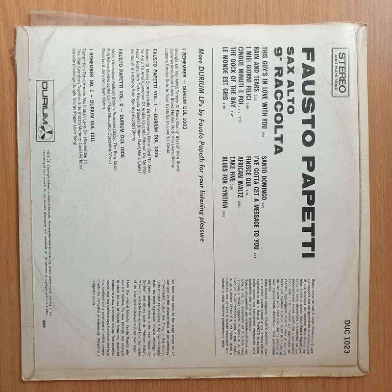 Fausto Papetti  9a Raccolta - Vinyl LP Record - Very-Good+ Quality (VG+) (verygoodplus)