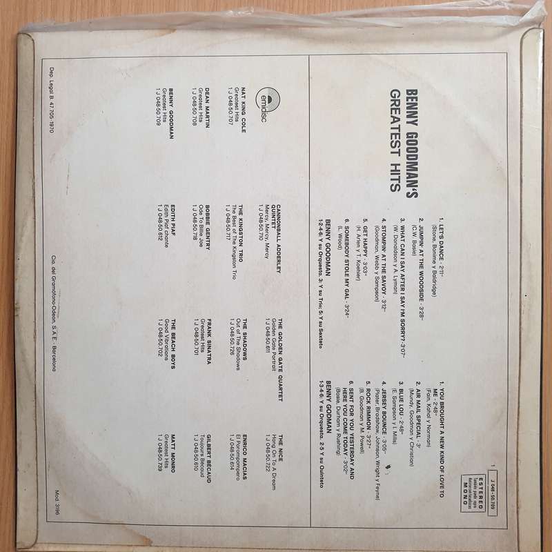 Benny Goodman  Benny Goodman's Greatest Hits - Vinyl LP Record - Very-Good+ Quality (VG+) (ver...
