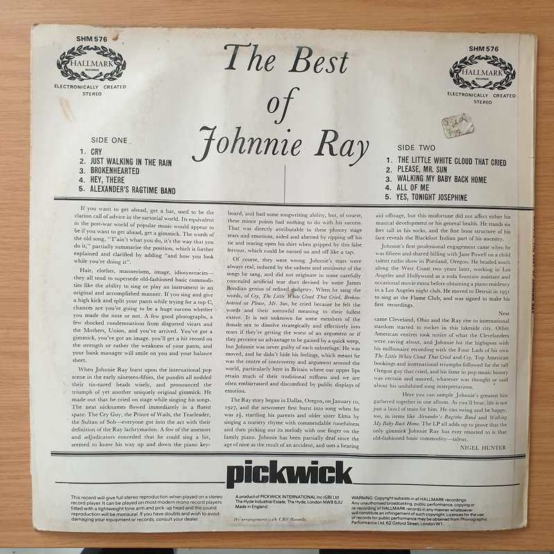 Johnnie Ray  The Best Of Johnnie Ray - Vinyl LP Record - Very-Good+ Quality (VG+) (verygoodplus)