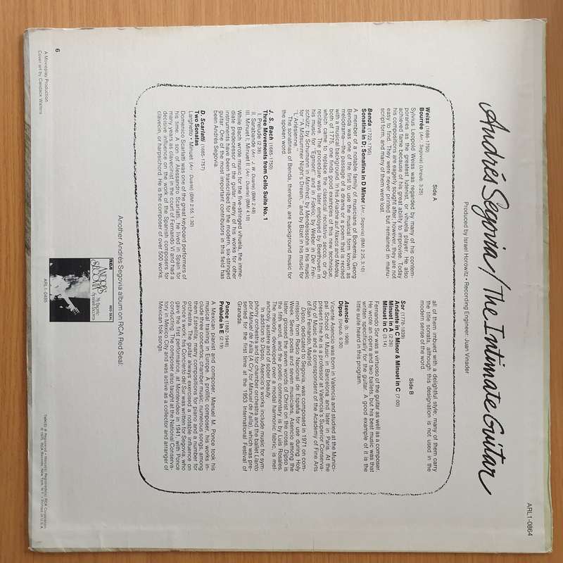 Andrés Segovia  The Intimate Guitar - Vinyl LP Record - Very-Good+ Quality (VG+) (verygoodplus)