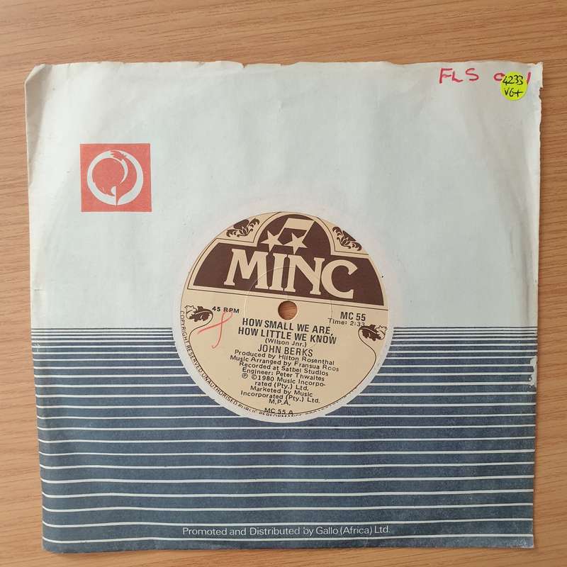 John Berks  How Small We Are, How Little We Know - Vinyl 7" Record - Very-Good+ Quality (VG+) ...
