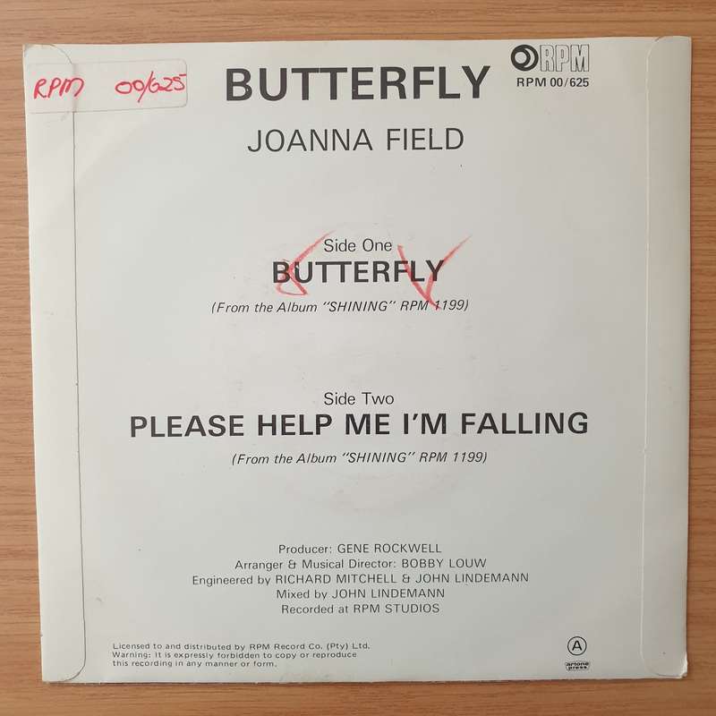 Joanna Field  - Butterfly - Vinyl 7" Record - Very-Good+ Quality (VG+) (verygoodplus)