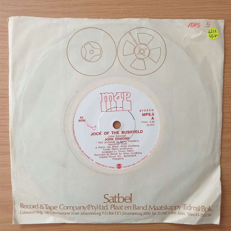John Edmond  Jock Of The Bushveld - Vinyl 7" Record - Very-Good+ Quality (VG+) (verygoodplus)