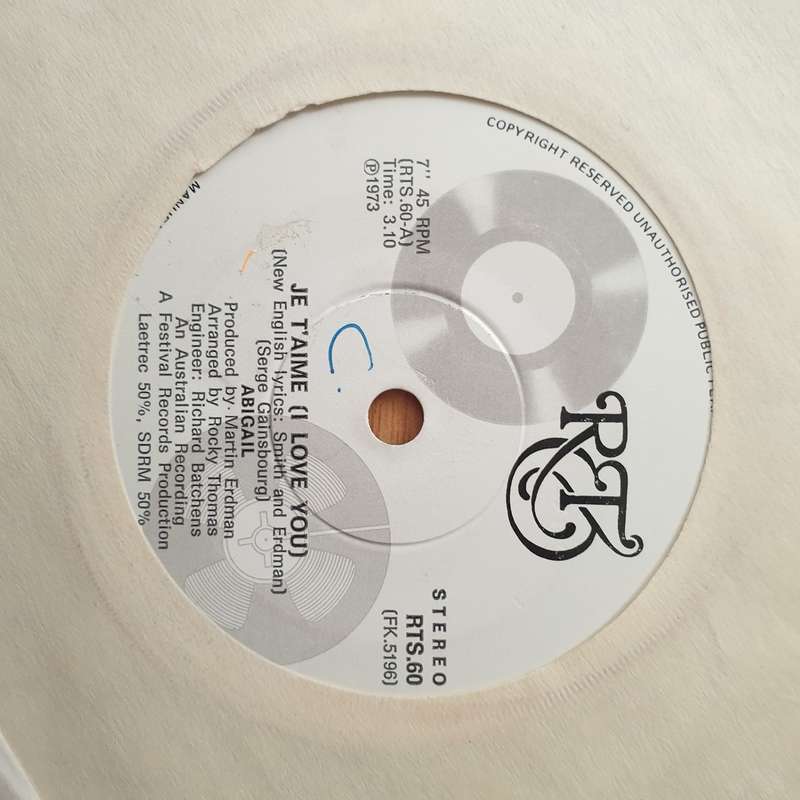 Abigail  Je T'Aime (I Love You) - Vinyl 7" Record - Very-Good+ Quality (VG+) (verygoodplus)