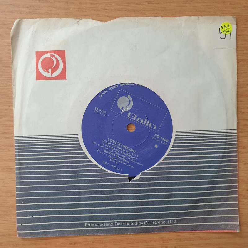 Donna Summer  Love's Unkind - Vinyl 7" Record - Very-Good+ Quality (VG+) (verygoodplus)