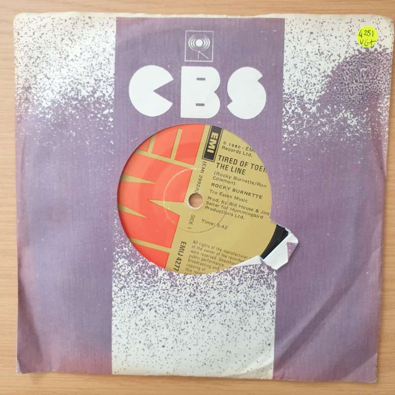 Rocky Burnette  Tired Of Toein' The Line - Vinyl 7" Record - Very-Good+ Quality (VG+) (verygoo...