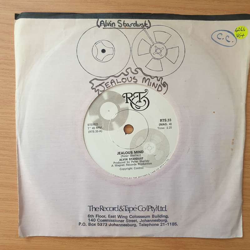 Alvin Stardust  Jealous Mind - Vinyl 7" Record - Very-Good+ Quality (VG+) (verygoodplus)