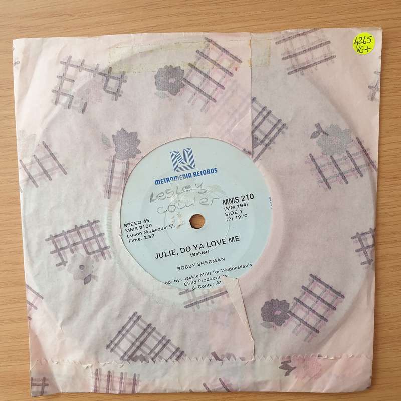 Bobby Sherman  Julie, Do Ya Love Me - Vinyl 7" Record - Very-Good+ Quality (VG+) (verygoodplus)