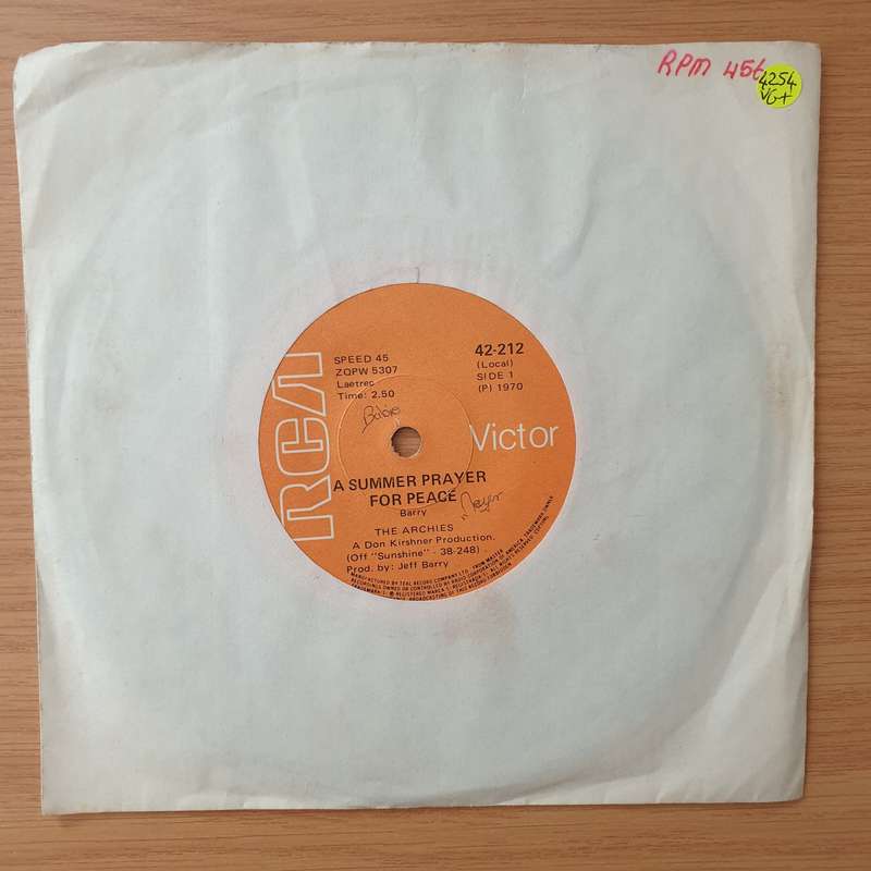 The Archies  A Summer Prayer For Peace - Vinyl 7" Record - Very-Good+ Quality (VG+) (verygoodp...