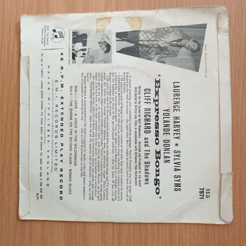 Cliff Richard and The Shadows  Expresso Bongo - Vinyl 7" Record - Very-Good+ Quality (VG+) (ve...
