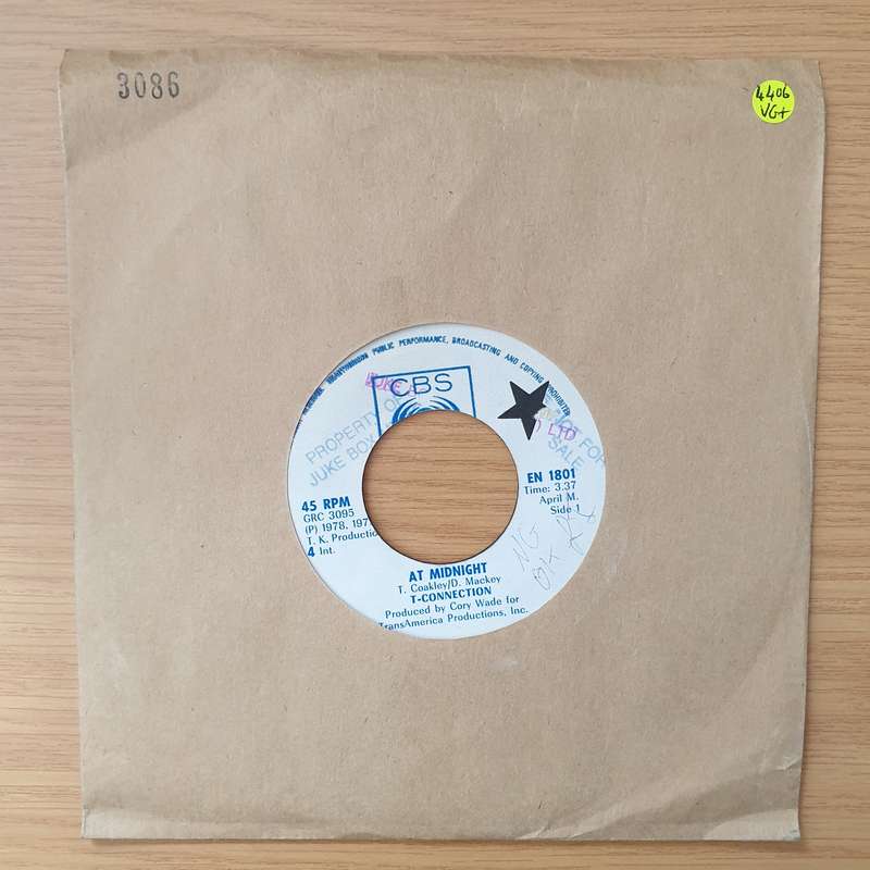 T-Connection  At Midnight (Rhodesia) - Vinyl 7" Record - Very-Good+ Quality (VG+) (verygoodplus)