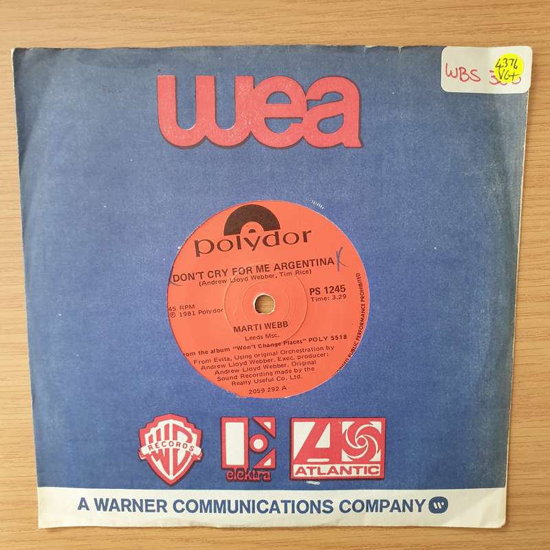 Marti Webb  Don't Cry For Me Argentina / I've Been In Love Too Long - Vinyl 7" Record - Very-G...