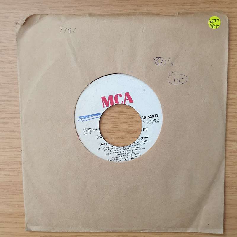 Linda Ronstadt And James Ingram  Somewhere Out There - Vinyl 7" Record - Very-Good+ Quality (V...