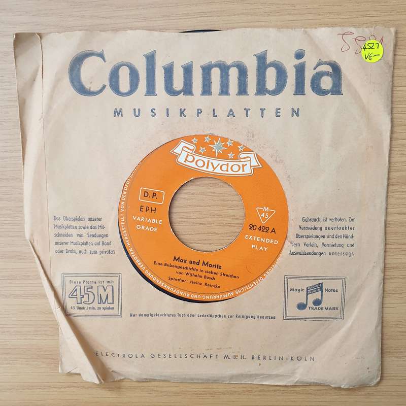 Wilhelm Busch  Max Und Moritz (Eine Bubengeschichte in 6 Streichen) - Vinyl 7" Record - Very-G...