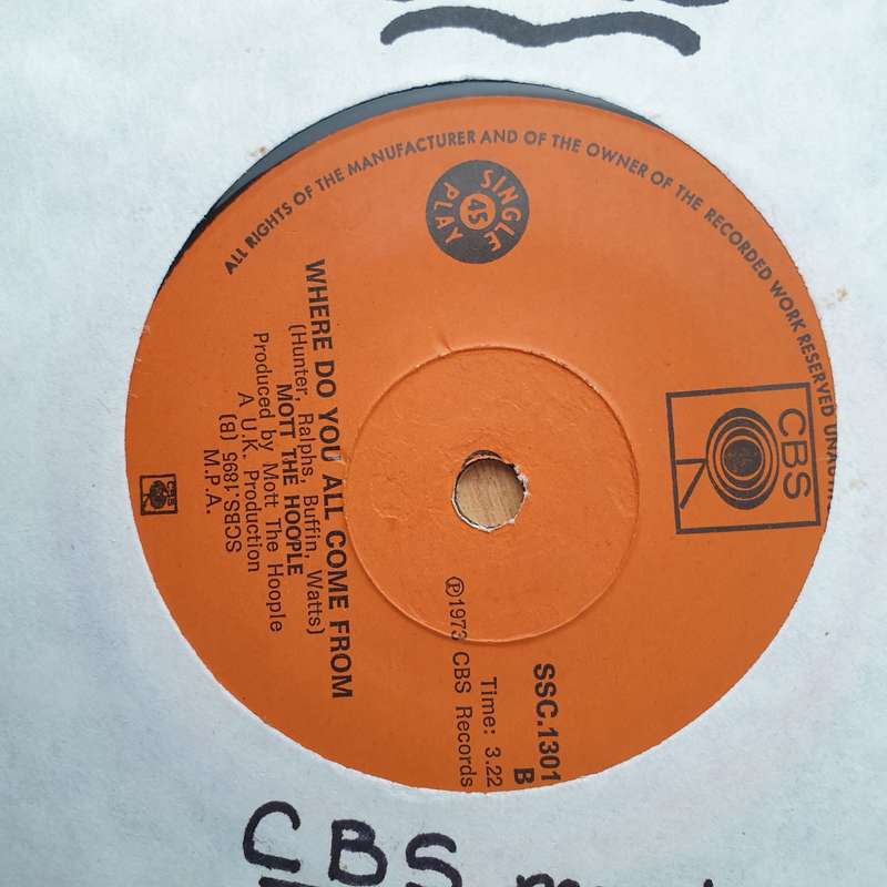 Mott The Hoople  Roll Away The Stone -  Vinyl 7" Record - Very-Good+ Quality (VG+) (verygoodplus)