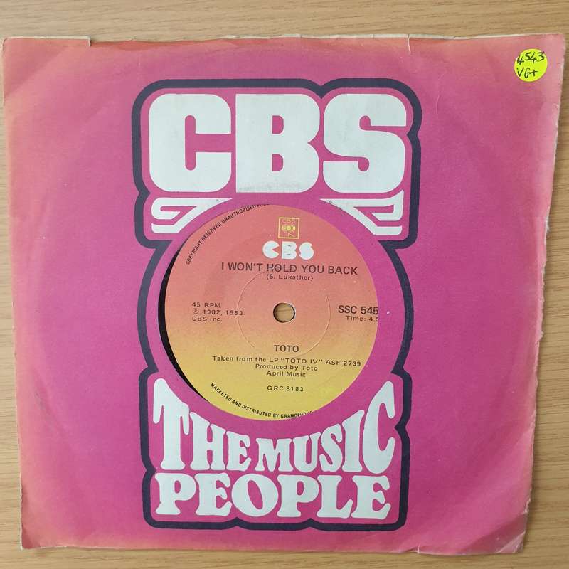 Toto  I Won't Hold You Back -  Vinyl 7" Record - Very-Good+ Quality (VG+) (verygoodplus)