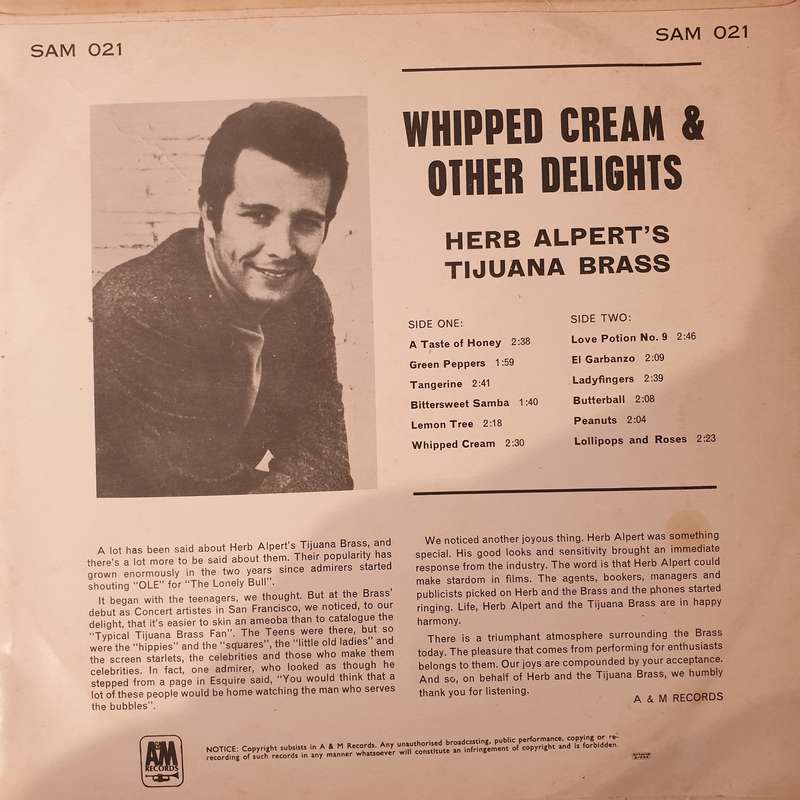 Herb Alpert's Tijuana Brass  Whipped Cream & Other Delights - Vinyl LP Record - Very-Good- Qua...