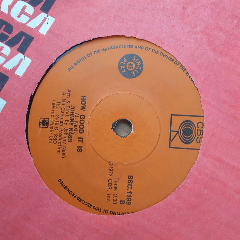 Johnny Nash  I Can See Clearly Now / How Good It Is -  Vinyl 7" Record - Very-Good+ Quality (V...