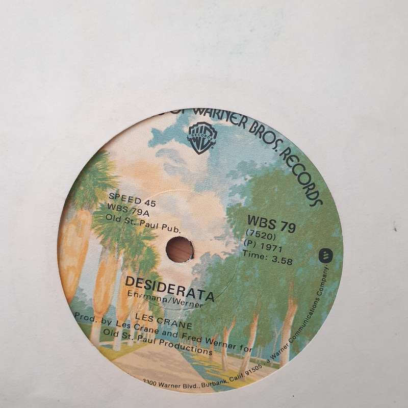 Les Crane  Desiderata / A Different Drummer -  Vinyl 7" Record - Very-Good+ Quality (VG+) (ver...