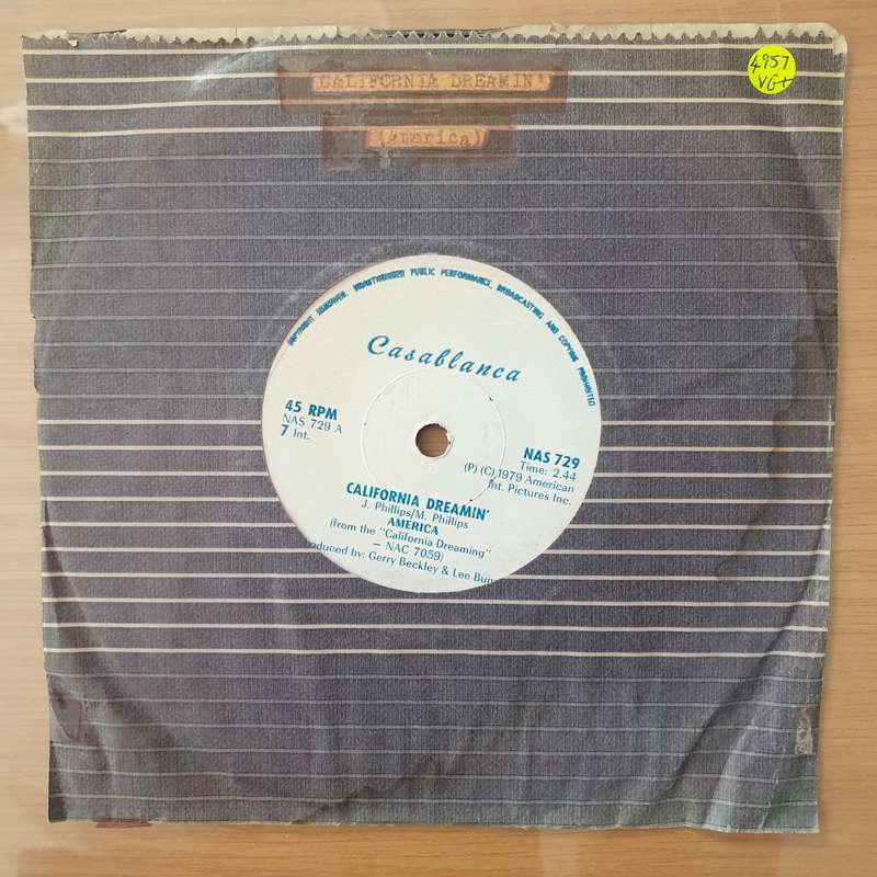 America  California Dreaming -  Vinyl 7" Record - Very-Good+ Quality (VG+) (verygoodplus)