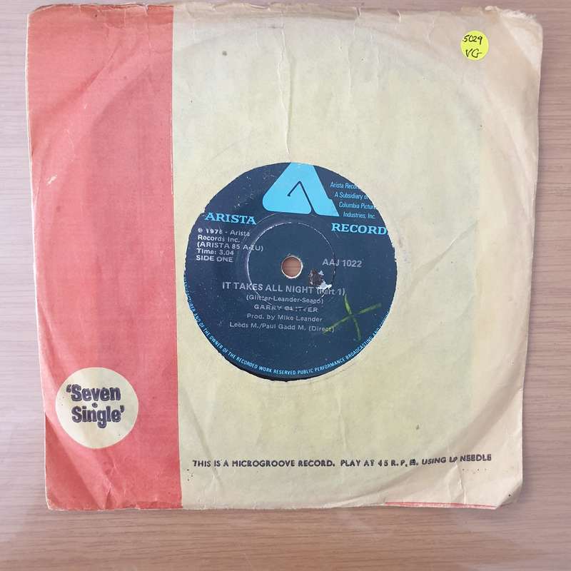 Garry Glitter  It Takes All Night Long - Vinyl 7" Record - Very-Good Quality (VG) (vgood)