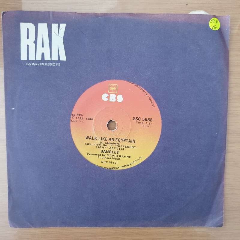 Bangles  Walk Like An Egyptian - Vinyl 7" Record - Very-Good Quality (VG) (vgood)