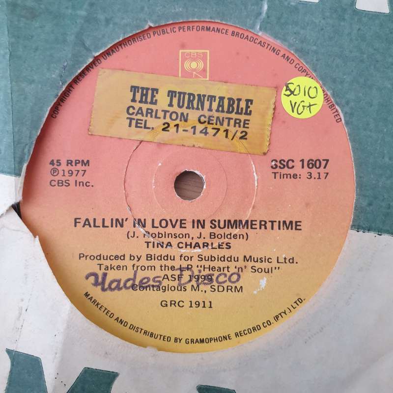 Tina Charles  Fallin' In Love In Summertime -  Vinyl 7" Record - Very-Good+ Quality (VG+) (ver...