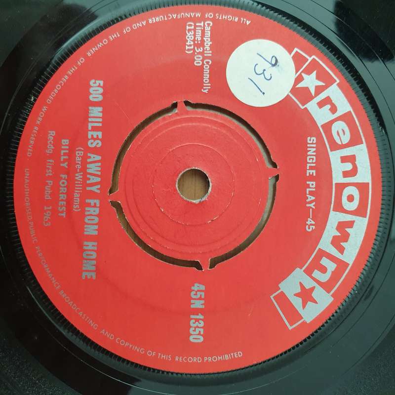 Billy Forrest  500 Miles Away From Home / Don't Let Me Cross Over - Vinyl 7" Record - Very-Goo...