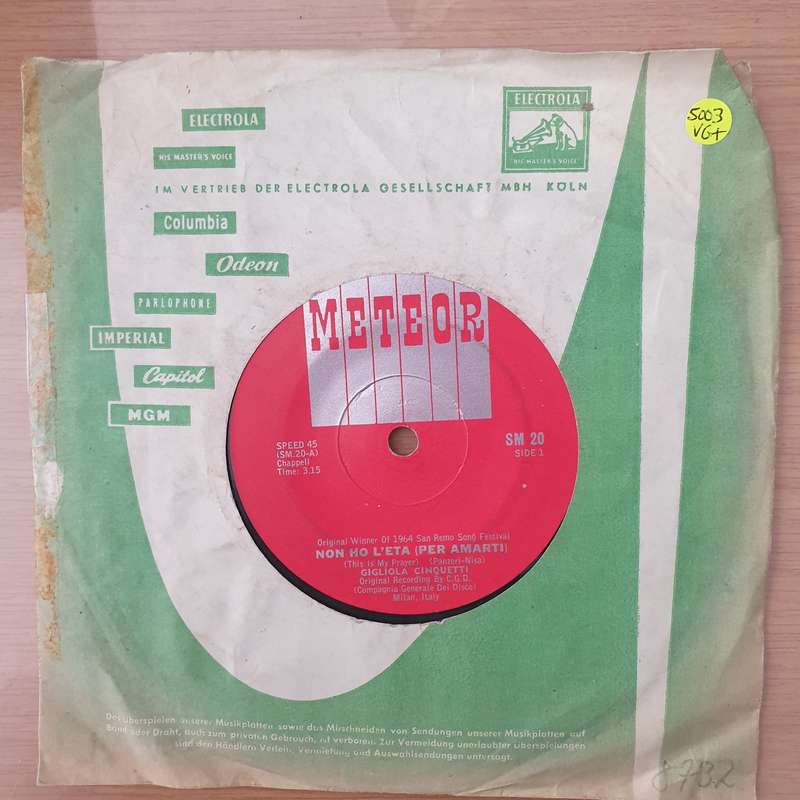Gigliola Cinquetti  Non Ho L'Eta -  Vinyl 7" Record - Very-Good+ Quality (VG+) (verygoodplus)