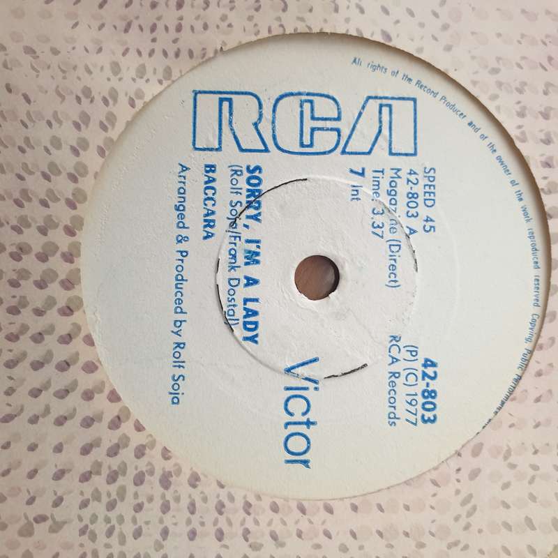Baccara  Sorry, I'm A Lady / Love You Till I Die -  Vinyl 7" Record - Very-Good+ Quality (VG+)...