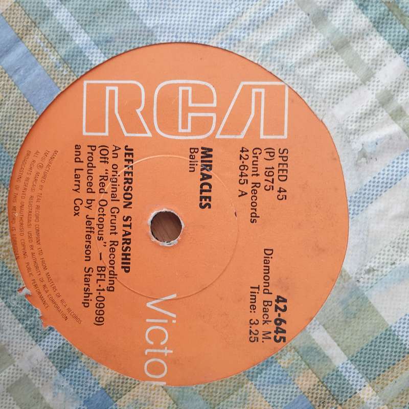 Jefferson Starship  Miracles -  Vinyl 7" Record - Very-Good+ Quality (VG+) (verygoodplus)