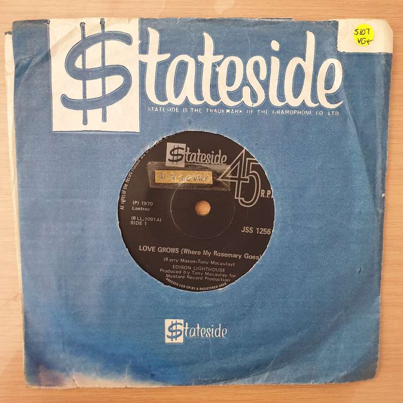 Edison Lighthouse  Love Grows (Where My Rosemary Goes) -  Vinyl 7" Record - Very-Good+ Quality...