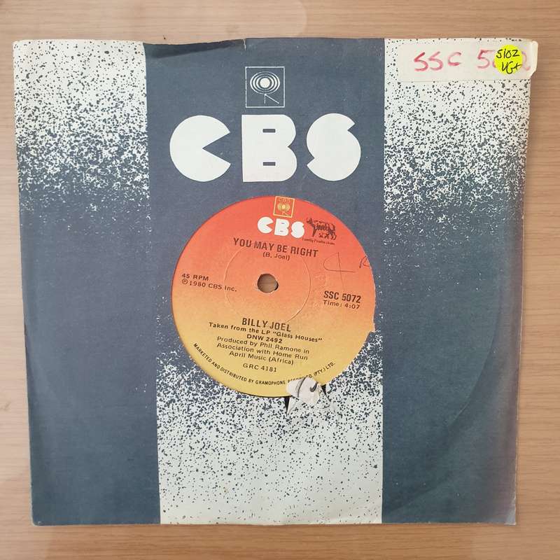 Billy Joel  You May Be Right -  Vinyl 7" Record - Very-Good+ Quality (VG+) (verygoodplus)