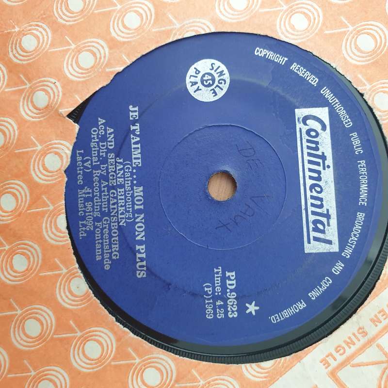 Jane Birkin And Serge Gainsbourg  Je T'aime... Moi Non Plus -  Vinyl 7" Record - Very-Good+ Qu...