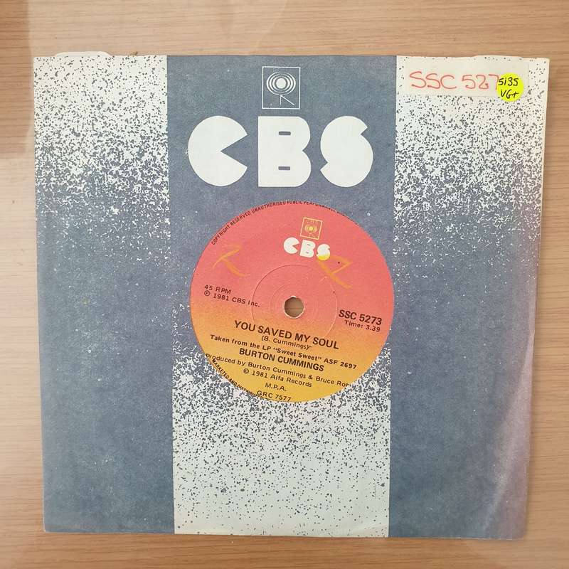 Burton Cummings  You Saved My Soul -  Vinyl 7" Record - Very-Good+ Quality (VG+) (verygoodplus)