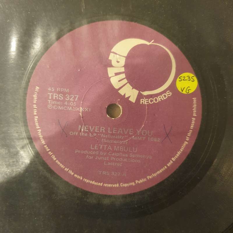 Letta Mbulu - Never Leave You - Vinyl 7" Record - Very-Good Quality (VG) (vgood)