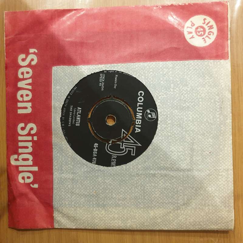 The Shadows  Atlantis -  Vinyl 7" Record - Very-Good+ Quality (VG+) (verygoodplus)