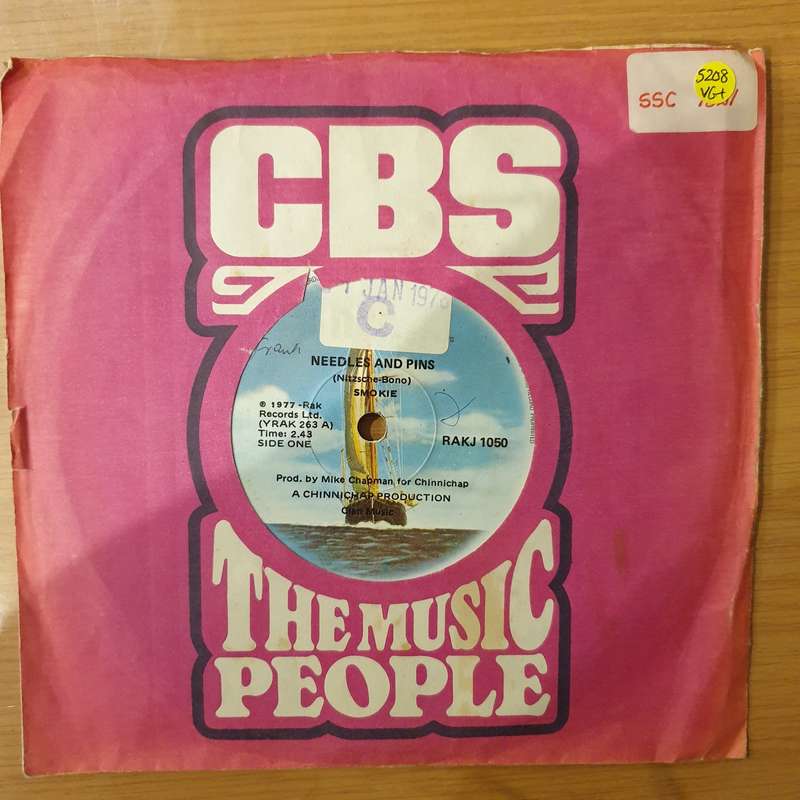 Smokie  Needles And Pins -  Vinyl 7" Record - Very-Good+ Quality (VG+) (verygoodplus)