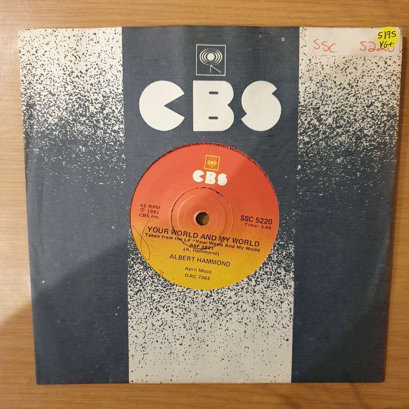 Albert Hammond  Your World And My World -  Vinyl 7" Record - Very-Good+ Quality (VG+) (verygoo...