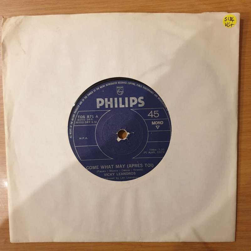 Vicky Leandros  Come What May (Après Toi)`-  Vinyl 7" Record - Very-Good+ Quality (VG+) (very...