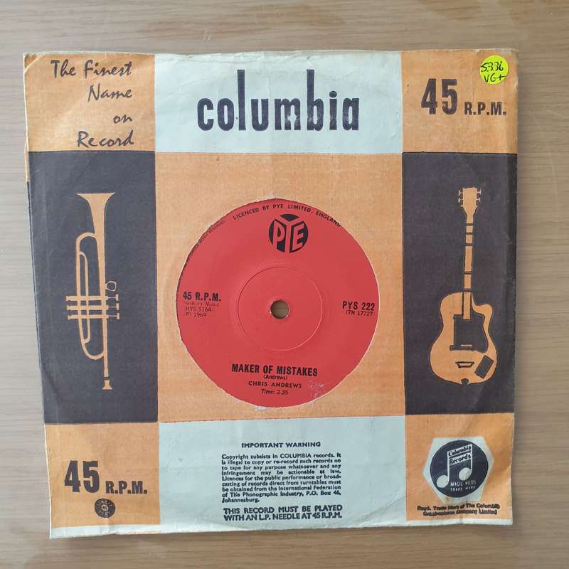 Chris Andrews  Pretty Belinda - Vinyl 7" Record - Very-Good+ Quality (VG+) (verygoodplus)