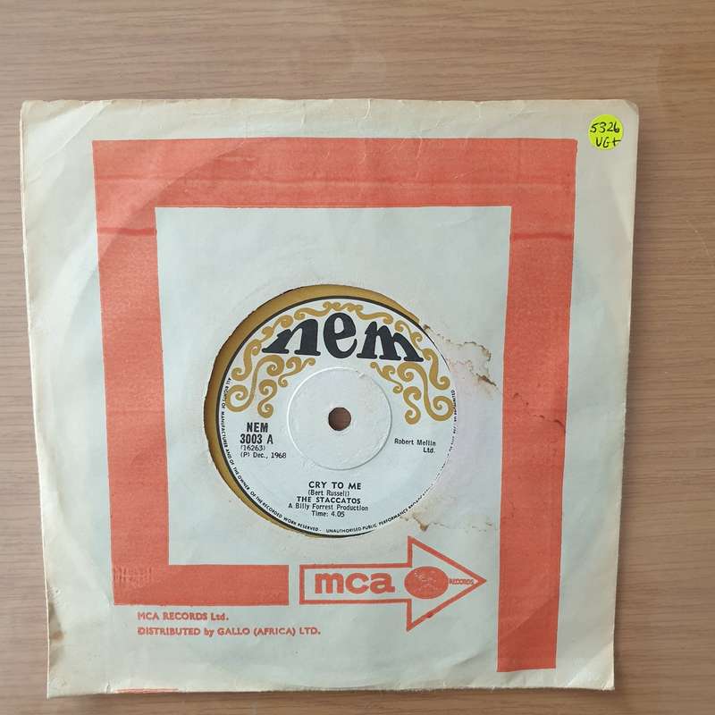The Staccatos  Cry To Me - Vinyl 7" Record - Very-Good+ Quality (VG+) (verygoodplus)