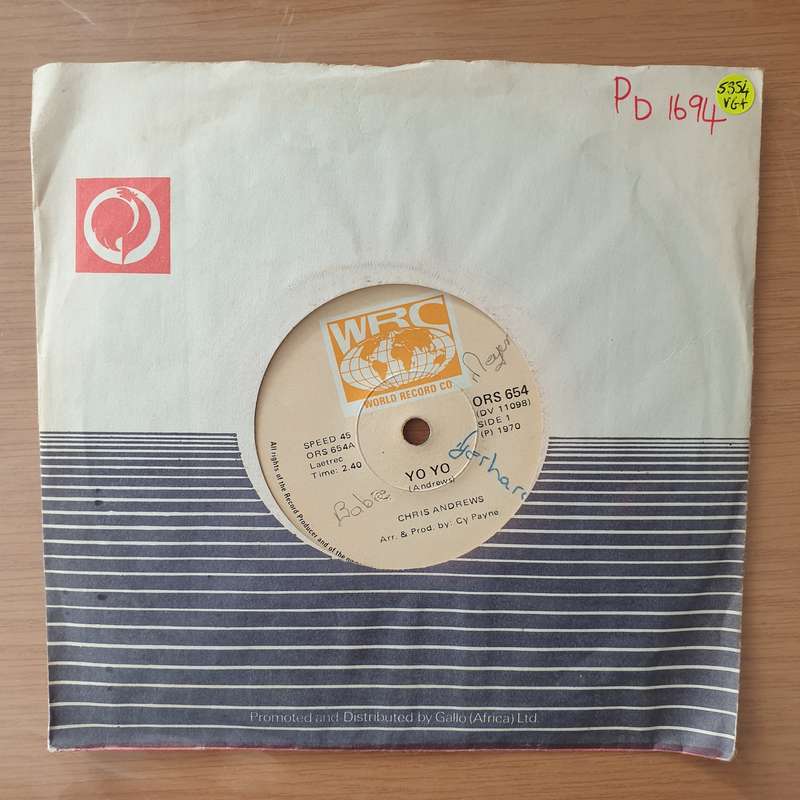 Chris Andrews  Yo Yo / Hey Babe - Vinyl 7" Record - Very-Good+ Quality (VG+) (verygoodplus)