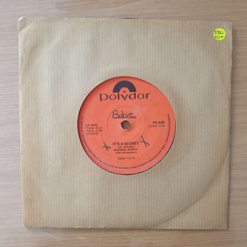 Mungo Jerry  It's A Secret - Vinyl 7" Record - Very-Good+ Quality (VG+) (verygoodplus)