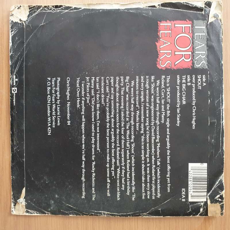Tears For Fears  Shout - Vinyl 7" Record - Very-Good+ Quality (VG+) (verygoodplus)