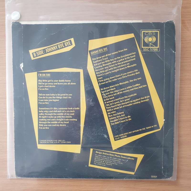 Bruce Springsteen  I'm On Fire - Vinyl 7" Record - Very-Good+ Quality (VG+) (verygoodplus)