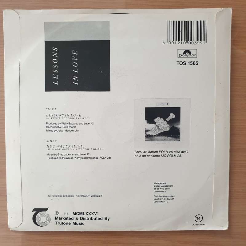 Level 42  Lessons In Love - Vinyl 7" Record - Very-Good+ Quality (VG+) (verygoodplus)