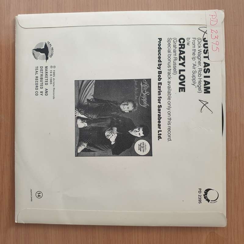 Air Supply  Just As I Am - Vinyl 7" Record - Very-Good+ Quality (VG+) (verygoodplus)