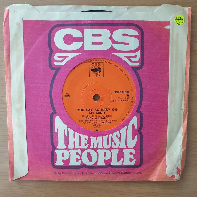 Andy Williams  You Lay So Easy On My Mind - Vinyl 7" Record - Very-Good+ Quality (VG+) (verygo...